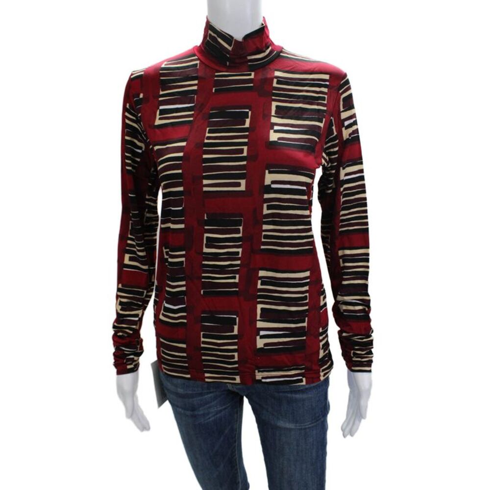 Colville Women Mock Neck Long Sleeve Top Red Modal Blend Geometric Size S